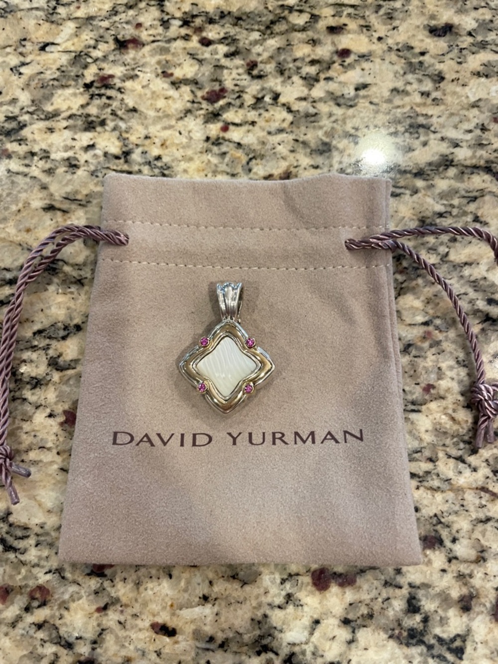 David Yurman mother of  Pearl, and pink sapphire pendant